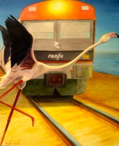 Cigüeña Cruzando Vía Del Tren